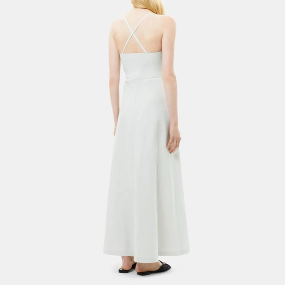 Theory NWT Haranna Cross-Back Dress in Linen Blend Mélange Light Grey Size 10 - Picture 2 of 16